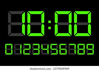 Digital clock number set. Electronic figures. Led digit set. Vector illustration. EPS 10.