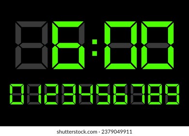 Digital clock number set. Electronic figures. Led digit set. Vector illustration. EPS 10.