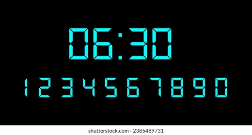 Digital clock number set. Electronic figures for interface design different types of devices. Vector illustration.