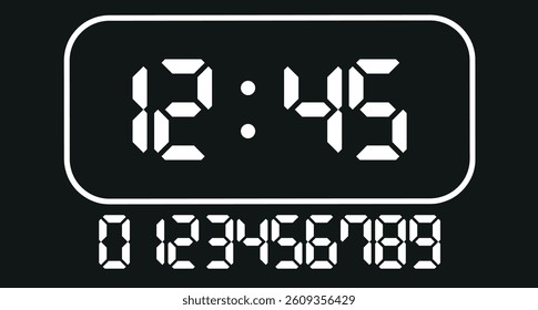 Digital clock number set. Electronic numbers. Digital alarm clock vector