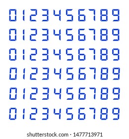 Digital clock number set isolated on white background. Electronic figures for interface design different types of devices.