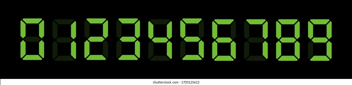 Digital clock number set. Led digit set. Electronic figures. Vector illustration.