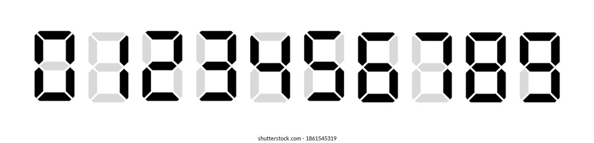 Digital clock number set. Led digit set. Electronic figures. Vector illustration.