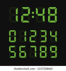 Digital Clock Number Set on Black Background. Vector