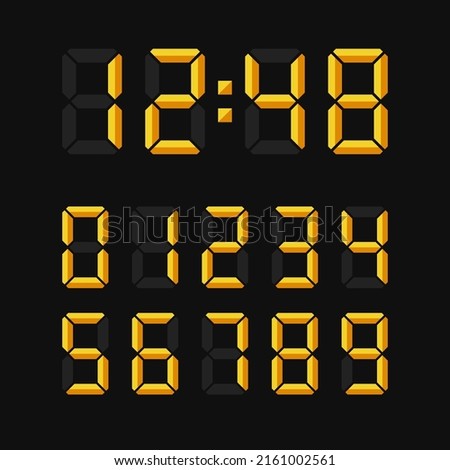 Digital Clock Number Set on Black Background. Vector