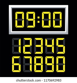 Digital clock  number set. Vector stock illustration.
