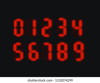 Digital clock numbers. Bright red led display signs.