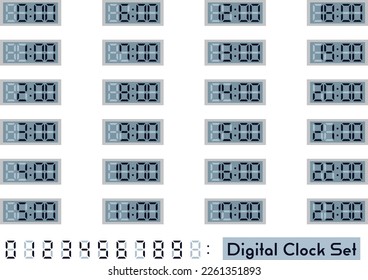 Digital clock and numbers illustration set