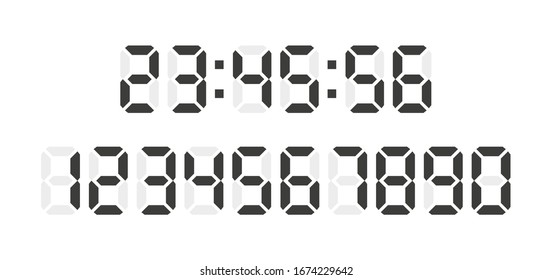 Digital clock numbers on white background. Set numbers. Vector illustration.