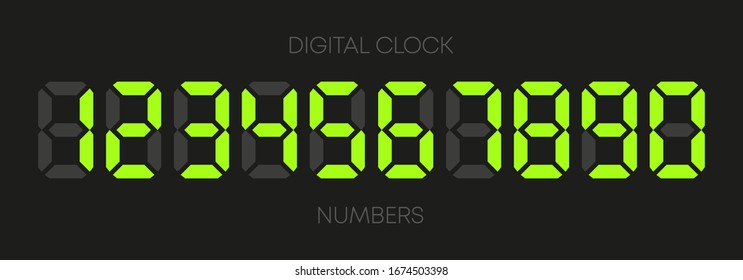 Digital clock numbers on white background. Set numbers. Vector illustration.