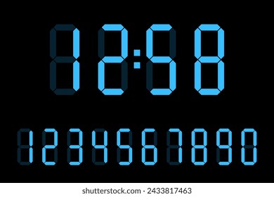 Digital clock numbers set. Electronic figures. Digital calculator numbers. Vector illustration