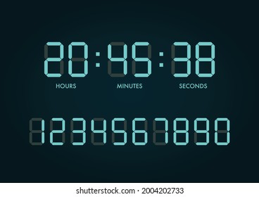 Digital clock numbers set. Vector illustration