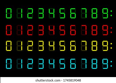 Digital Clock Numbers. Vector Isolated Colored Elements. Set Of Digital Calculator  Colored Vector Isolated Numbers. EPS 10