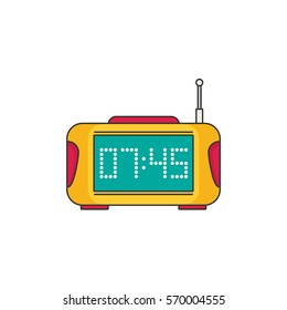 Digital clock with radio. Flat vector icon