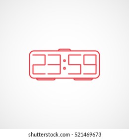 Digital Clock Red Line Icon On White Background
