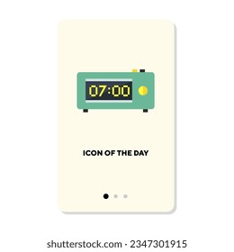 Reloj digital sonando en el icono del vector plano matutino. Temporizador de alarma en la ilustración vectorial aislada del dormitorio. Despertar, medición de tiempo, concepto de programación para diseño web y aplicaciones