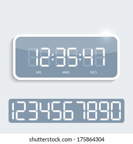 Digital clock with shiny plastic panel. 