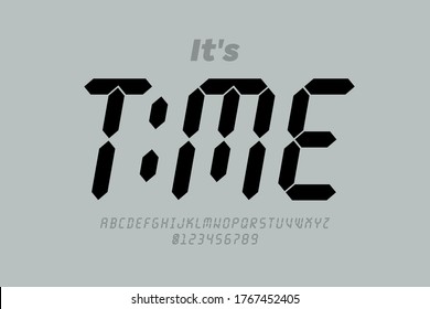 Digital Clock Style Font Design, Alphabet Letters And Numbers Vector Illustration