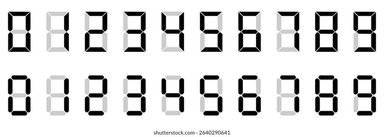 Digital Clock Style Number Set – Vector Electronic Display Font for Timers, Scoreboards, and Calculators