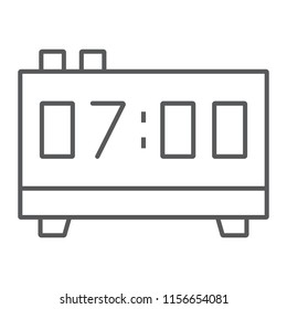 Digital clock thin line icon, electronic and digital, alarm sign, vector graphics, a linear pattern on a white background, eps 10.