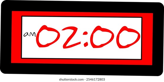 diseño de ilustración plana de Vector de reloj digital que muestra 02.00. am Ilustración de alarma con diseño de reloj digital moderno. Icono del reloj, reloj, señal de alarma