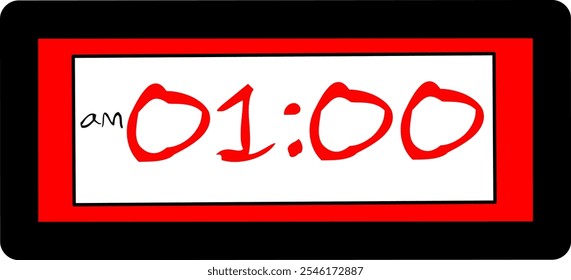 diseño de ilustración plana de Vector digital que muestra la ilustración de alarma 01.00.am con diseño de reloj digital moderno. Icono del reloj, reloj, señal de alarma