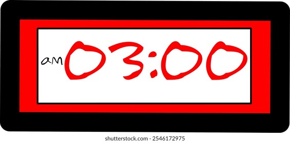 diseño de ilustración plana de Vector digital que muestra la ilustración de alarma 03.00.am con diseño de reloj digital moderno. Icono del reloj, reloj, señal de alarma