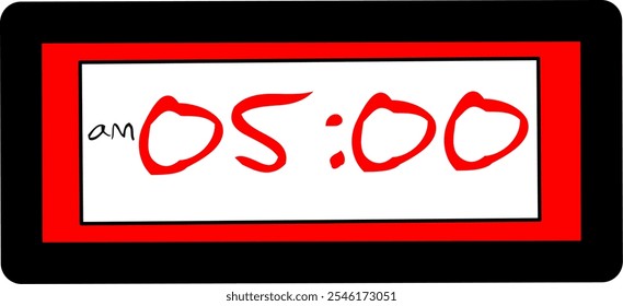 Vector digital diseño de ilustración plana que muestra 05.00 am Ilustración de alarma con diseño de reloj digital moderno. Icono del reloj, reloj, señal de alarma