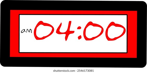 Vector digital diseño de ilustración plana que muestra 04.00 am Ilustración de alarma con diseño de reloj digital moderno. Icono del reloj, reloj, señal de alarma