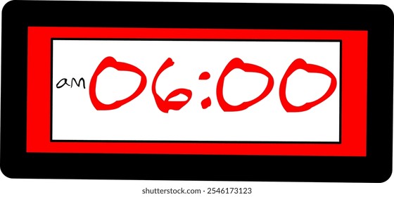 Vector digital diseño de ilustración plana que muestra 06.00 am Ilustración de alarma con diseño de reloj digital moderno. Icono del reloj, reloj, señal de alarma