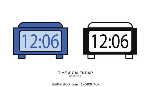 Gráfico vectorial de reloj digital de color lineal y diseño relleno