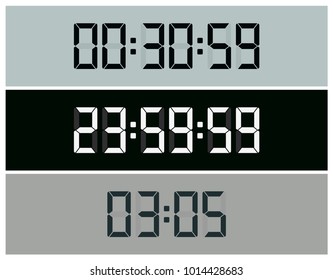 Digital clock vectors. Led clock display illustration