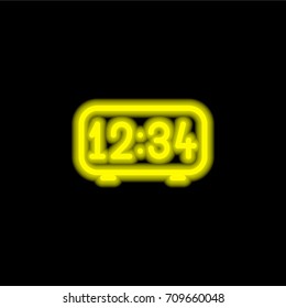 Digital clock yellow glowing neon ui ux icon. Glowing sign logo vector