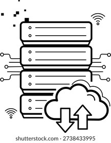 digital cloud backup and sync concept, online storage and server connectivity vector icon design, intelligent IoT edge processing stock illustration