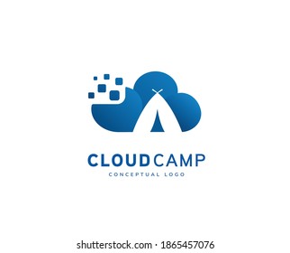 Digital Cloud Bootcamp Logo, Camp Workshop Server Cloud Logo Icon Template