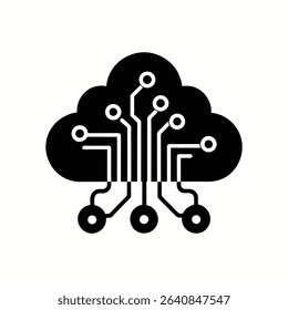 Digital Cloud Data Silhouette Icon on White Background for Cloud Computing and Data Storage Concepts
