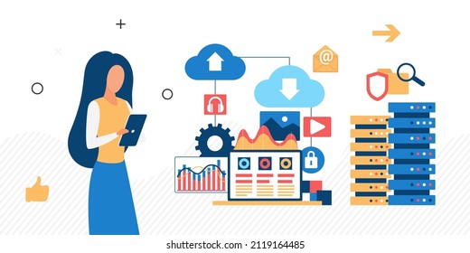 Digital cloud data technology server storing information. Hosting and manipulation input statistic database