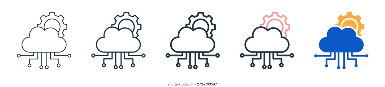 Digital Cloud ícones de estilo diferente definir ilustração de vetor.