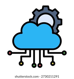 Digital Cloud Icon Lineal Color Design Vector Illustration