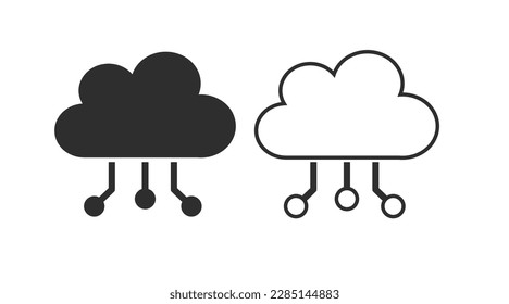 Digital Cloud Icon. Vector isolated editable black and white illustration of a cloud with arrows