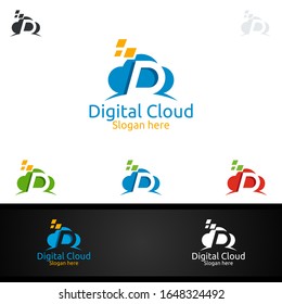Icono de diseño de la carta digital en la nube D para el asesor financiero de marketing digital o el logotipo de vectores de inversión