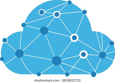 Digital cloud shape with interconnected nodes and lines, representing data transfer, network, and technology.