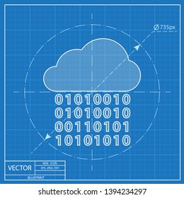 Digital cloud vector blueprint icon. Big data computing illustration.