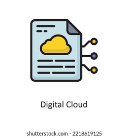 Digital Cloud Vector  Filled Outline Icon Design illustration. Cloud Computing Symbol on White background EPS 10 File