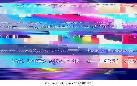 Digital clutter of a television broadcast. Distortion of a damaged VHS player. Bad video stream. Error damage online   translation. Vector illustration.
