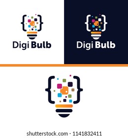digital code bulb logo design element