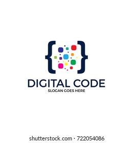 Digital code logo illustration. Colorful logo. coding. programmer logo icon vector. media logo.