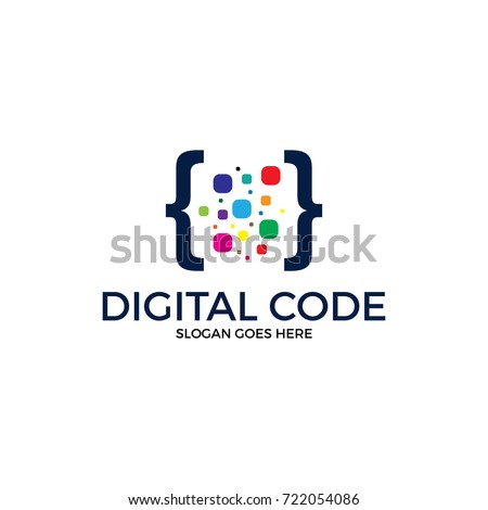 Digital code logo illustration. Colorful logo. coding. programmer logo icon vector. media logo.