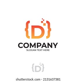Digital code logo with letter D design, coding illustration with pixel illustration design concepts