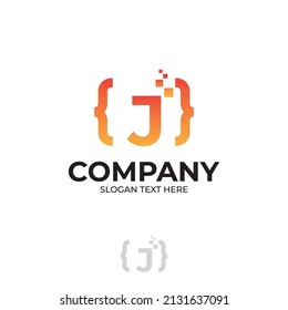 Digital code logo with letter J design, coding illustration with pixel illustration design concepts